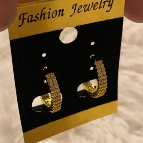 24k Gold Plated Sterling Silver Diamond Hoop Earrings - Picture 9 of 10